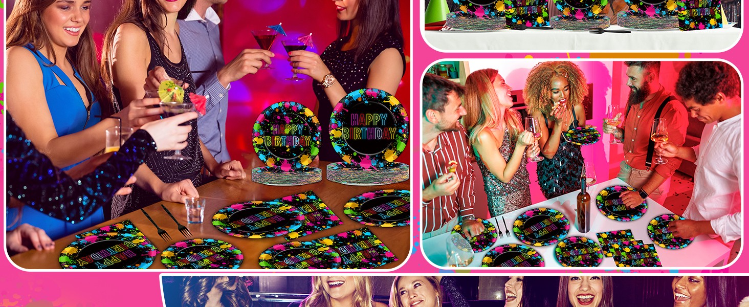 200pcs Neon Party Paper Plate and Napkins Supplies Neon Birthday Party