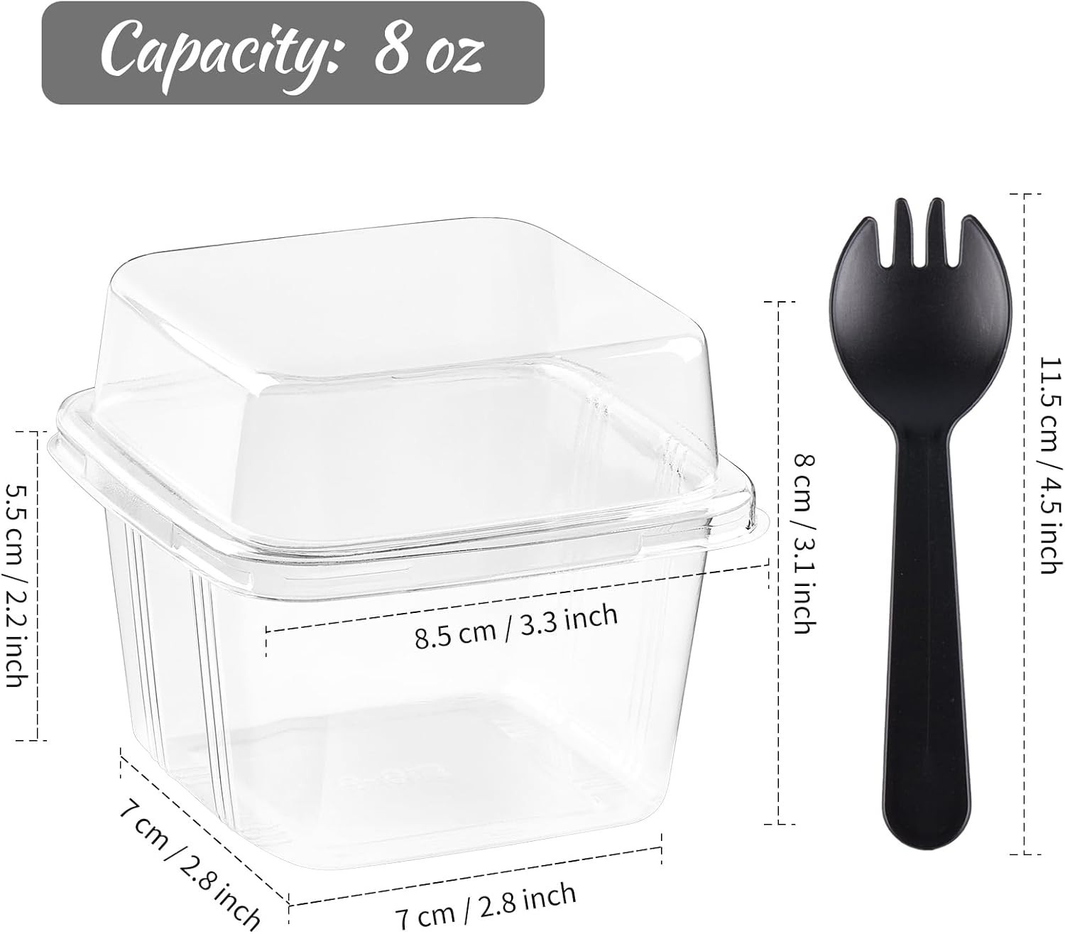 100 Pack 8 oz Plastic Dessert Cups with Lids and Sporks