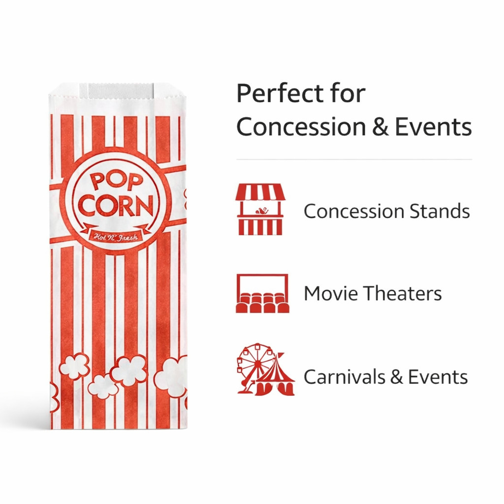 Carnival King #4 Popcorn Bags Kraft Paper 1.1oz Concession 3.75×1.75×9.5 1000
