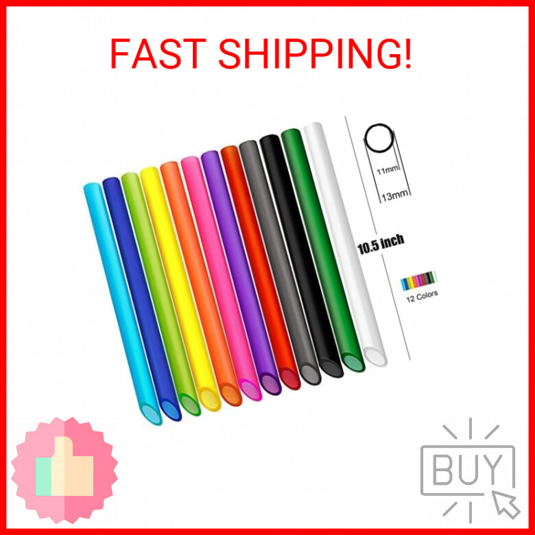 ALINK 12 PCS Reusable Boba Straws, 13 mm x 10.5 inch Long Wide Colored Plastic S