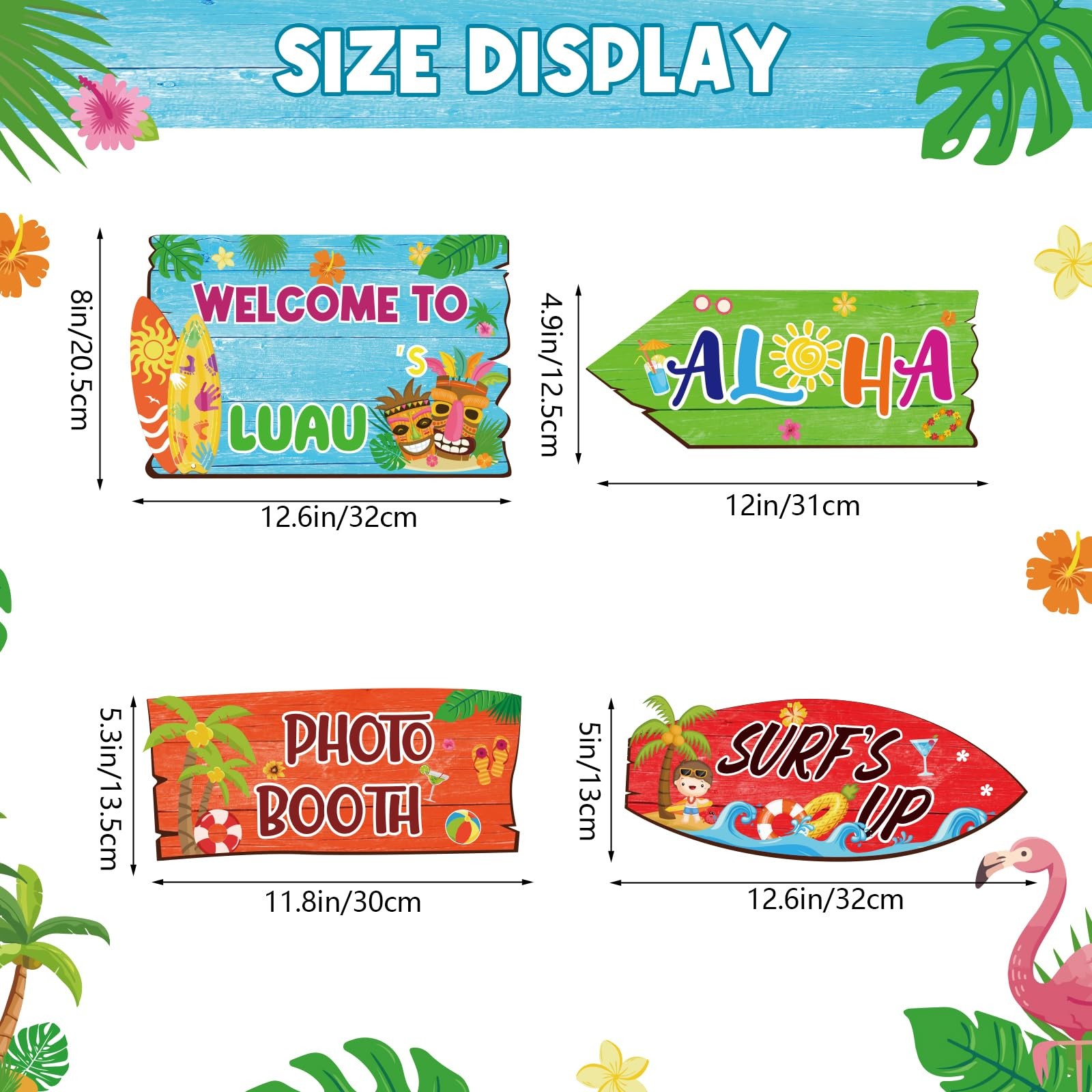 20 Pcs Luau Party Decorations Tropical Aloha Table Signs Multiple Colors Set