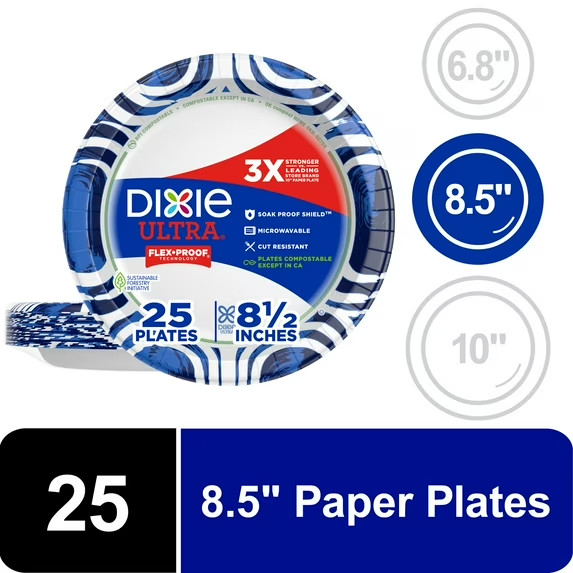 Dixie Ultra Disposable Paper Plates, 8.5″, Multi-Color, 25 Count