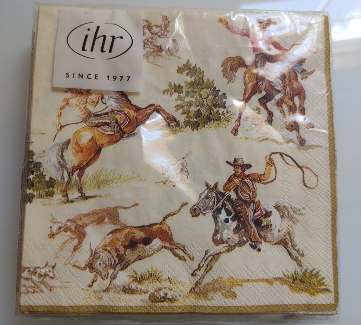 Cocktail Napkins Wild West Cowboys Covered Wagons (20) 5×5″ Paper IHR Germany