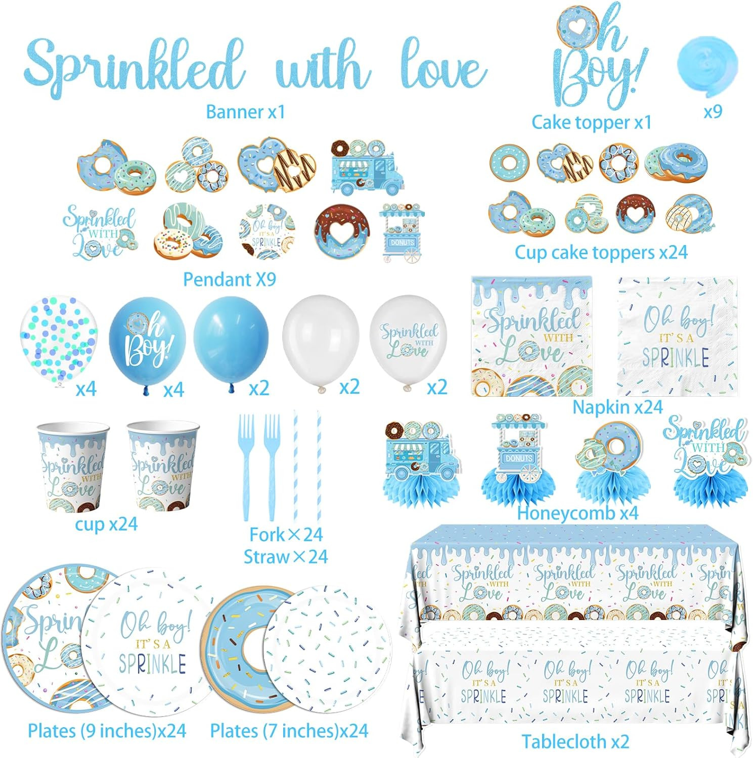 Baby Sprinkle Decorations for Boy,Blue Sprinkled with Love Party Plate,Napkin,Cu