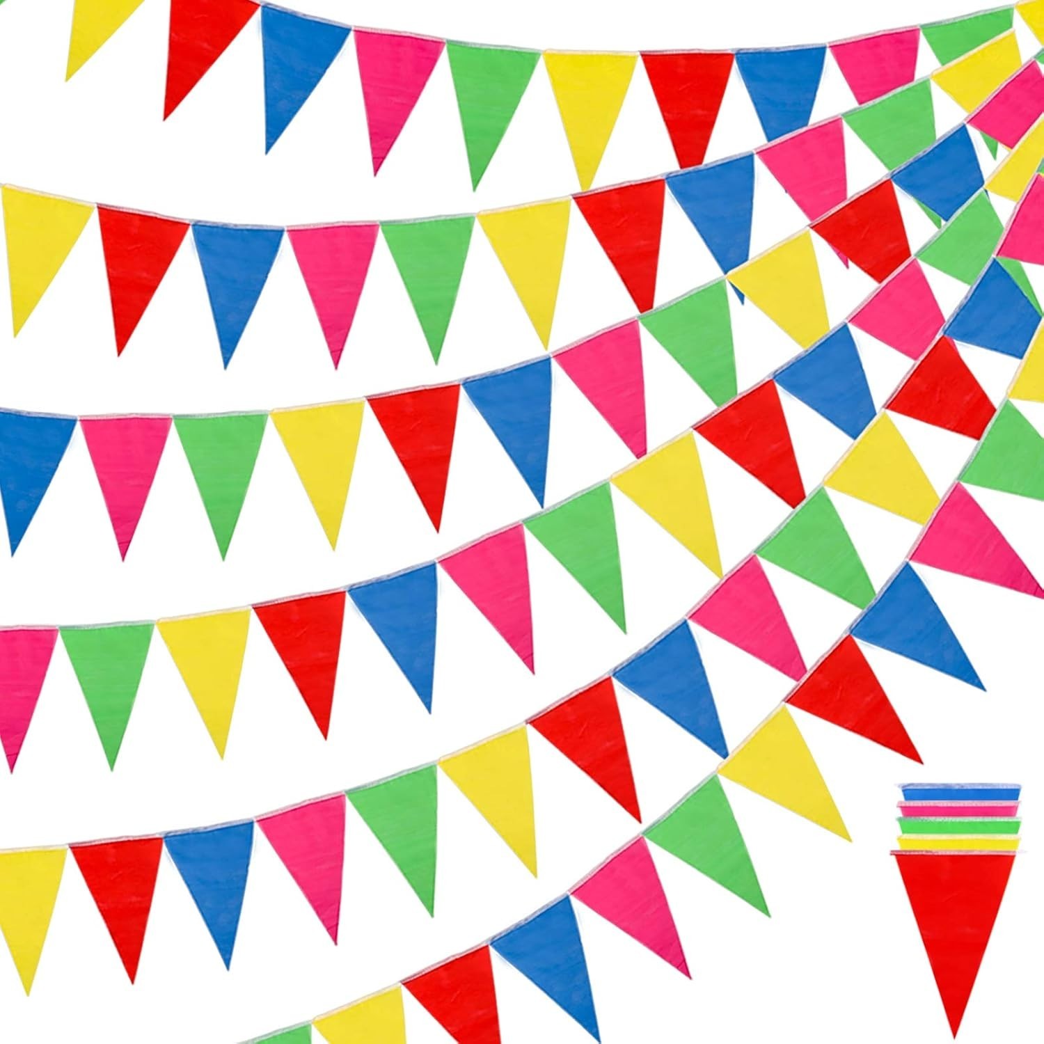 RUBFAC 1020Ft 720Pcs Colorful Pennant Banner Flags Multicolor Bunting String Tri