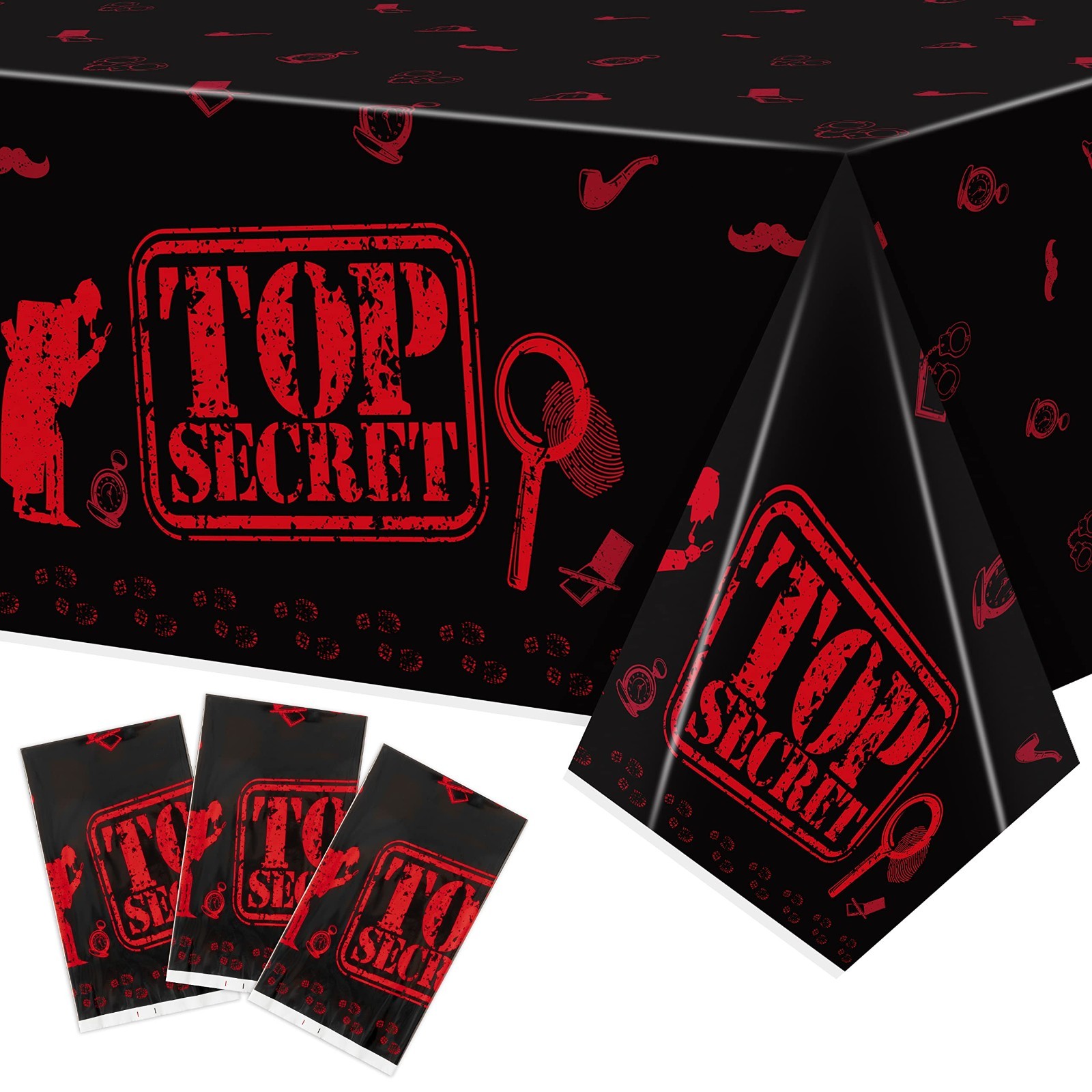 3PCS Spy Party Tablecloths – Kids Birthday Secret Agent Theme Table Covers, Plas