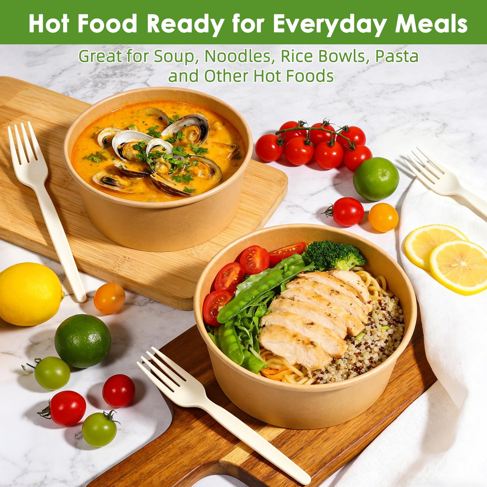 50-Pack 35oz Disposable Meal Prep Containers with Lids and Forks, Compostable…