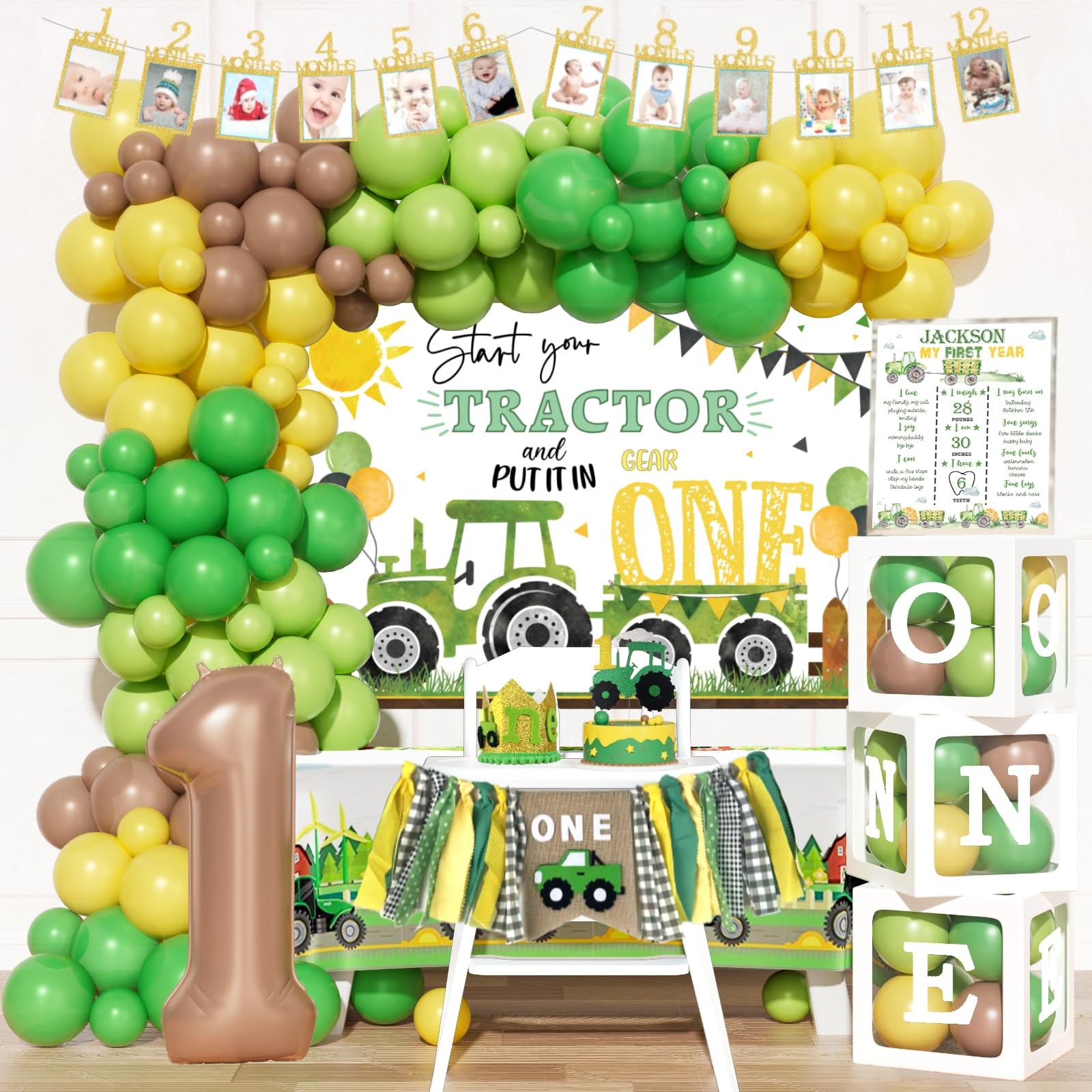 Tractor First Birthday Decorations, Green Farm Themed 1st Birthday Decoration…