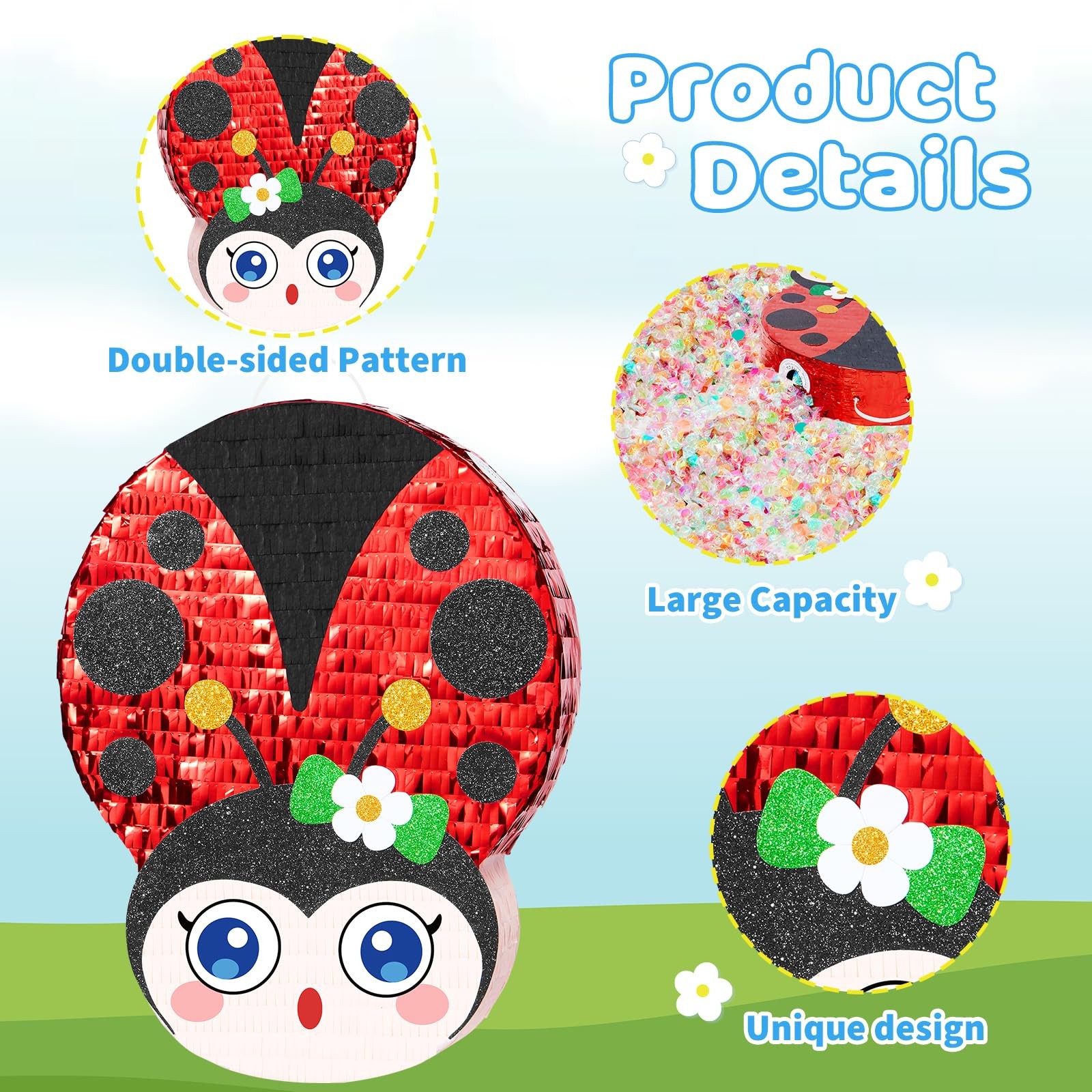 Ladybug Piñata – Red with Blindfold & Stick for Kids Birthday Garden Party