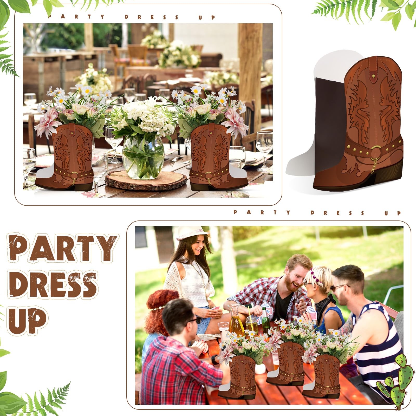 16 Set Brown Western Cowboy Boots Flower Boxes Centerpiece Boot Shape Boxes D…