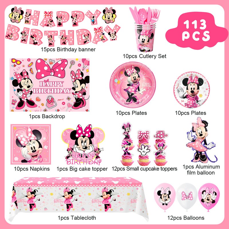 Minnie Mouse Party Supplies 113 Minnie Birthday Party Decoration Balloons Plates