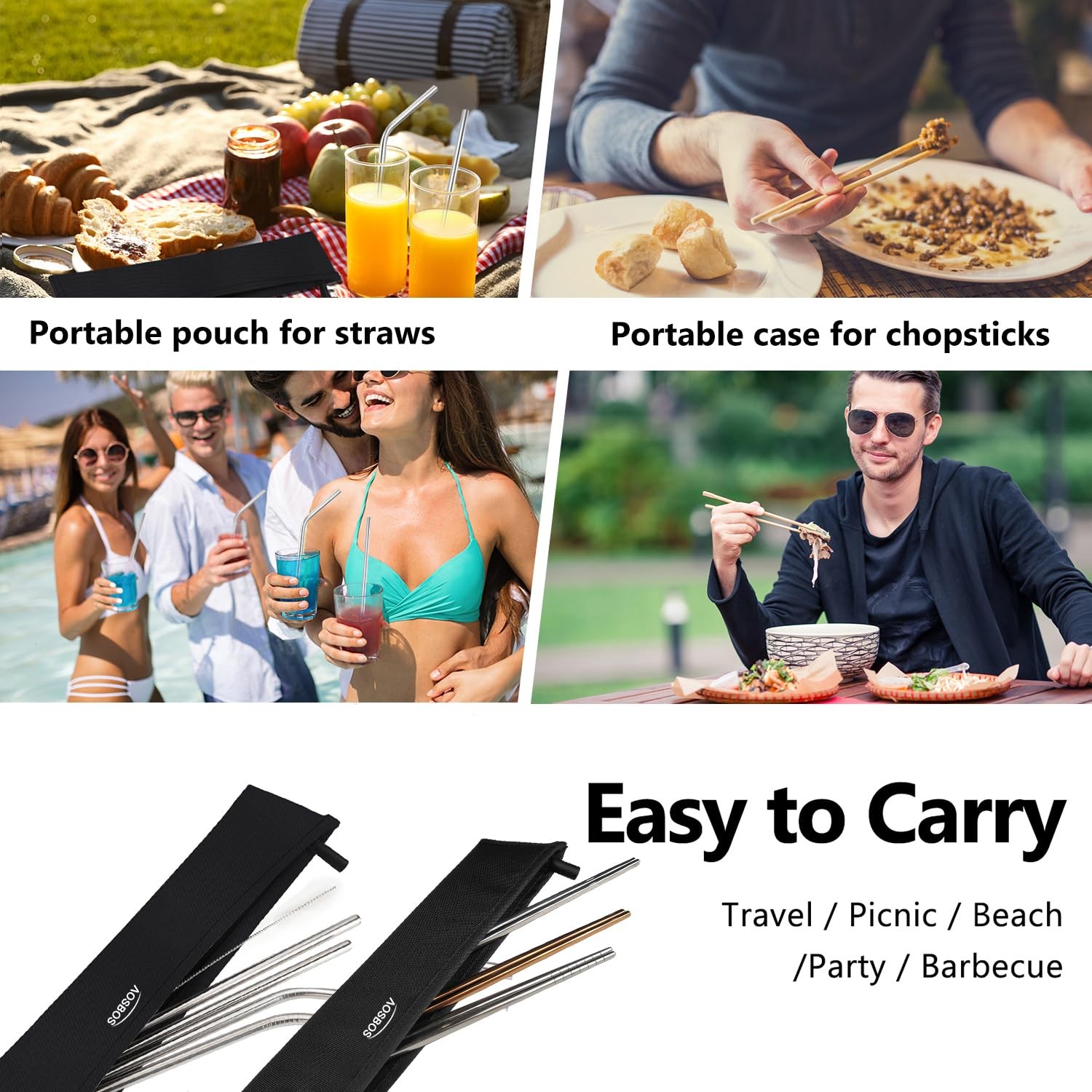 Reusable Straws Carrying Case, Portable Small Pouch for Metal, Paper, Plastic…