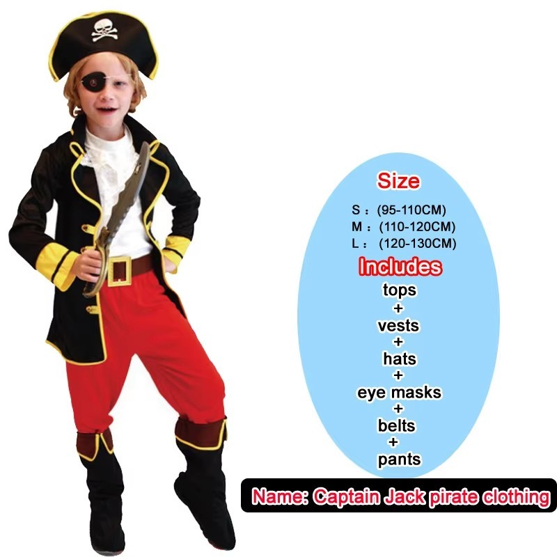 Kids Pirate Costume Set Halloween Dress Up Outfit Boys Girls Role Play Kit