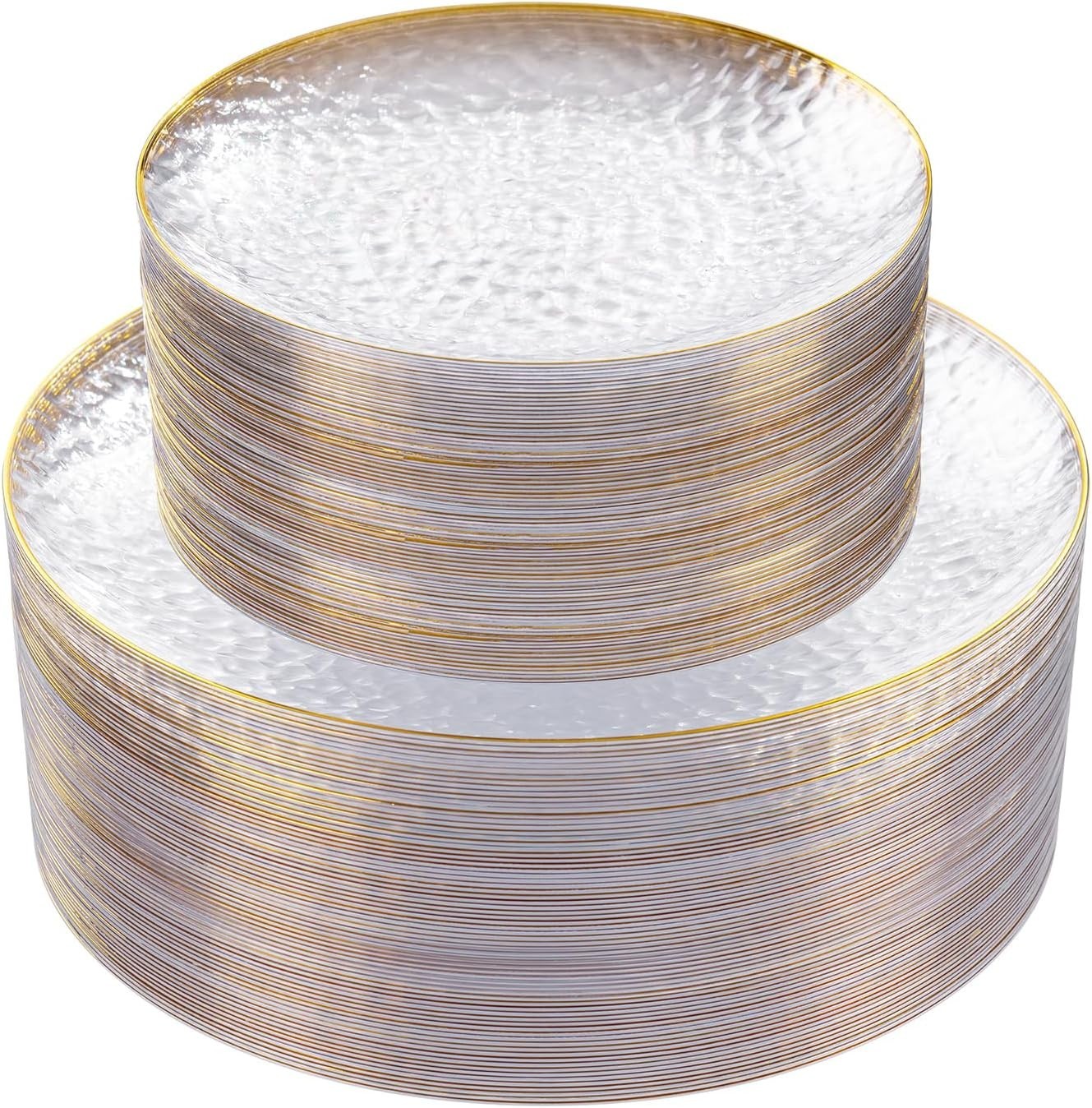 60Pcs Clear Plastic Plates,Clear Disposable Plates With Gold Rim,Heavy-duty G…