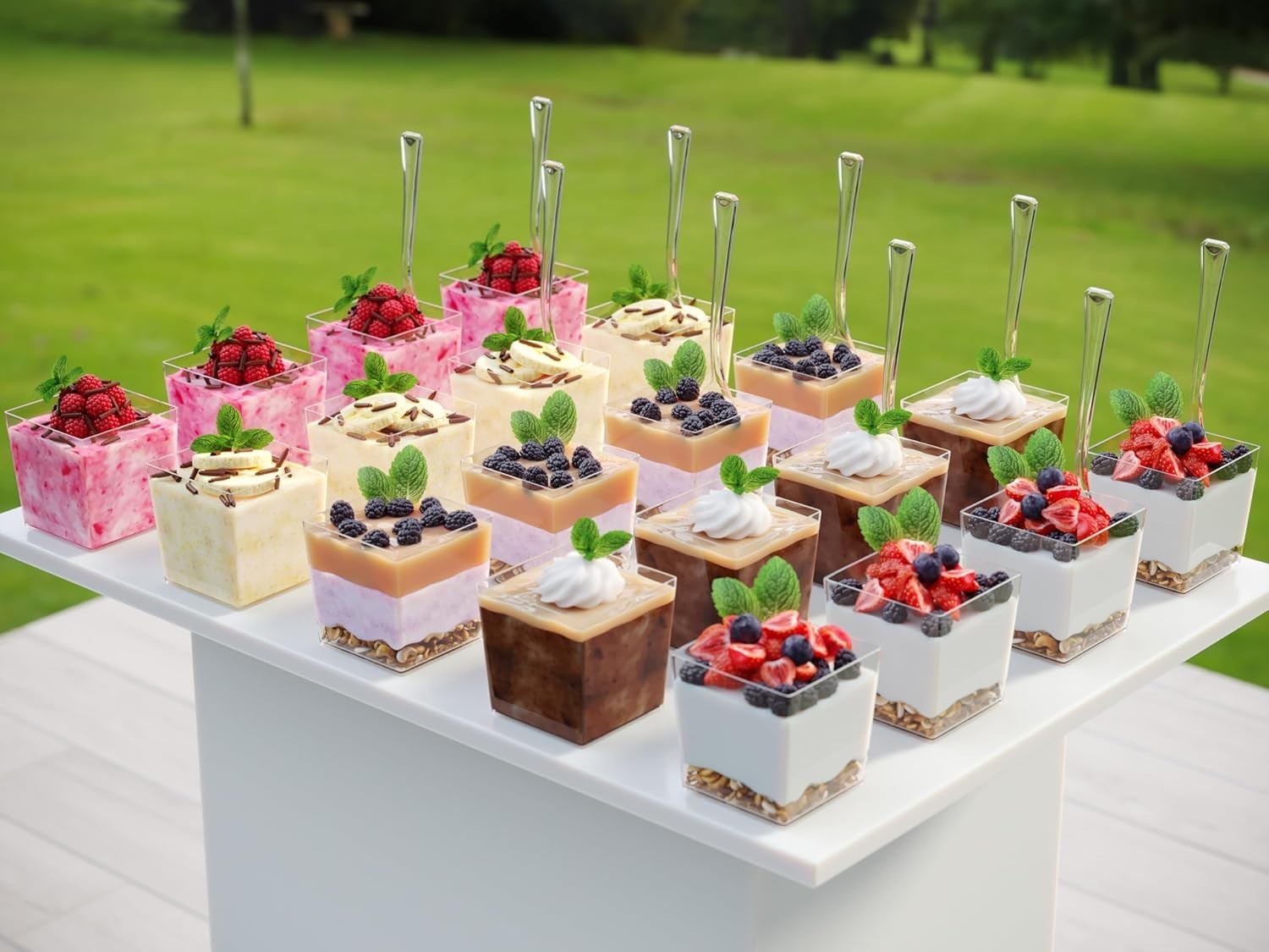 Mini Dessert Cups with Spoons 200 pcs – 3.1 Oz Square Plastic Dessert Cups Di…