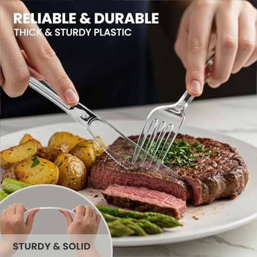 400 Count Heavy Duty Plastic Silverware, BPA-Free, Clear Plastic Cutlery Set,…