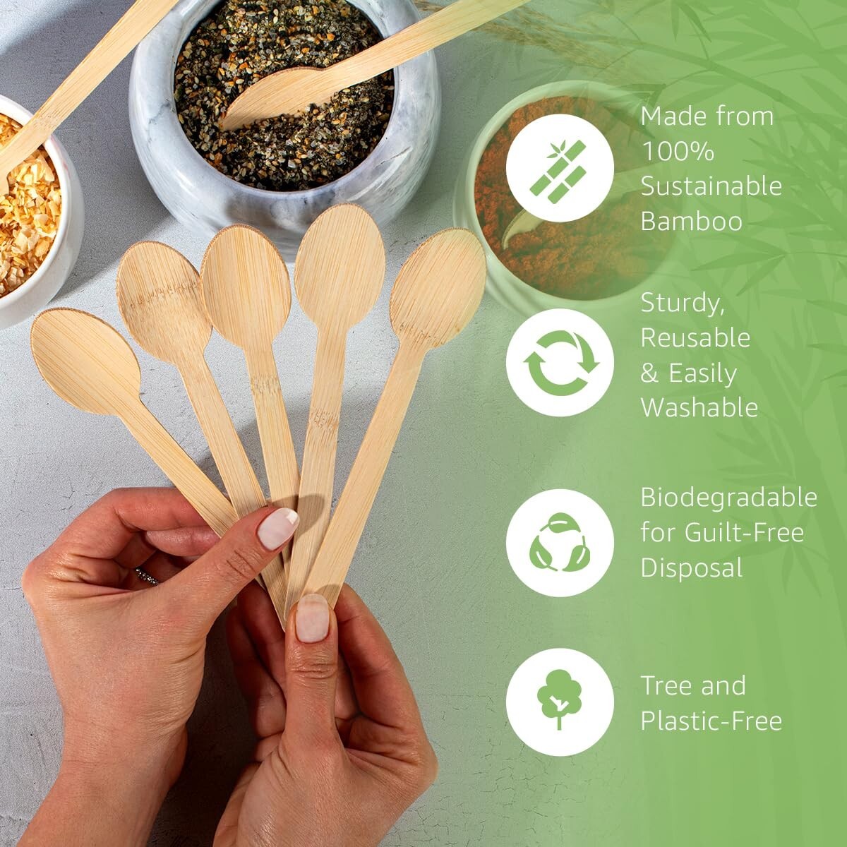 Ibambo 100% Bamboo Spoons – 100 Compostable Spoons, Disposable or Reusable