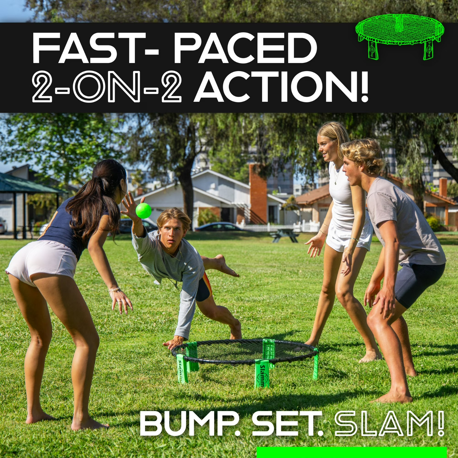 GoSports Slammo Outdoor Game Set – Beach Lawn Game Set – Includes 3 Balls, Carry