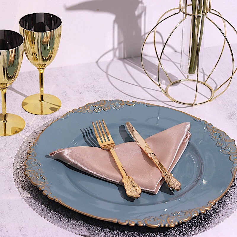 24 DUSTY BLUE 13″ Round with Embossed Rim Charger Plates Wedding Party Supplies