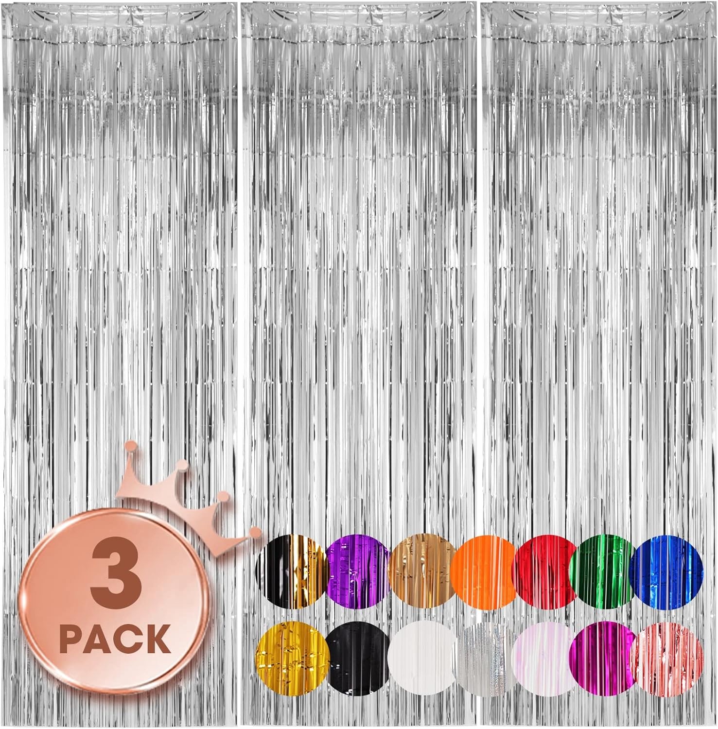 3 Pack 3.3×8.2 Feet Silver Foil Fringe Backdrop Curtains, Tinsel Streamers