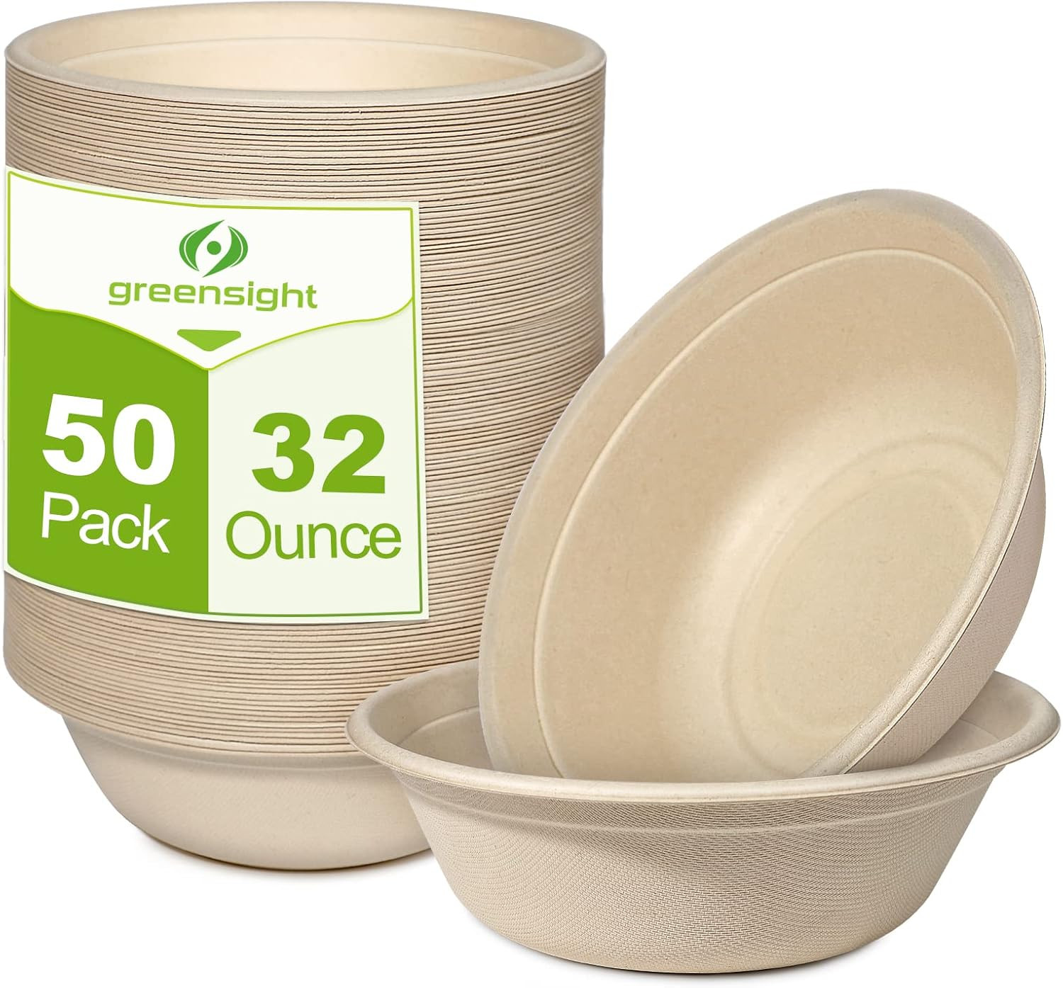 Large Disposable Paper Bowls 32Oz 50 Pack Heavy Duty Compostable Hot Cold Food