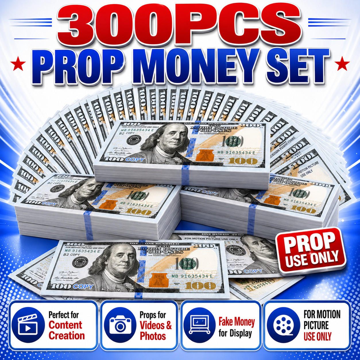 $100 Dollar Bills Prop Motion Picture Money $30,000 Total Video Photo Prop Cash!