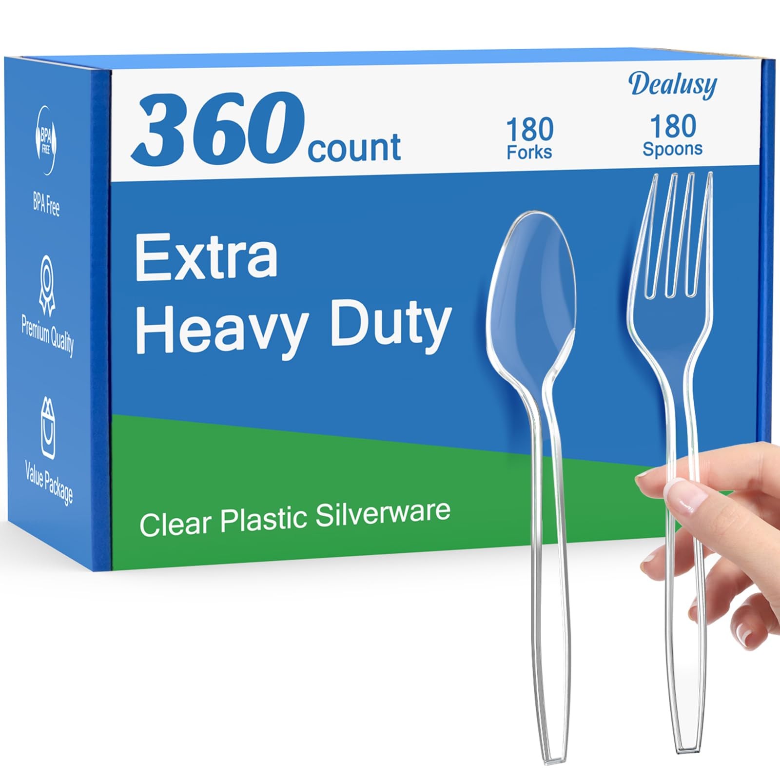 360 Count Extra Heavy Duty Clear Plastic Forks and Spoons, 180 Forks & 180 Sp…