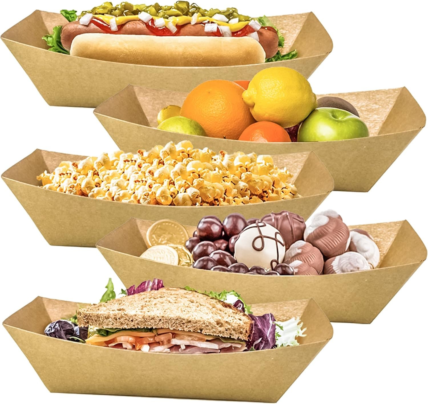 100 Pack 2lb Food Boat Disposable Serving Basket Tray Paper Food Trays for Party