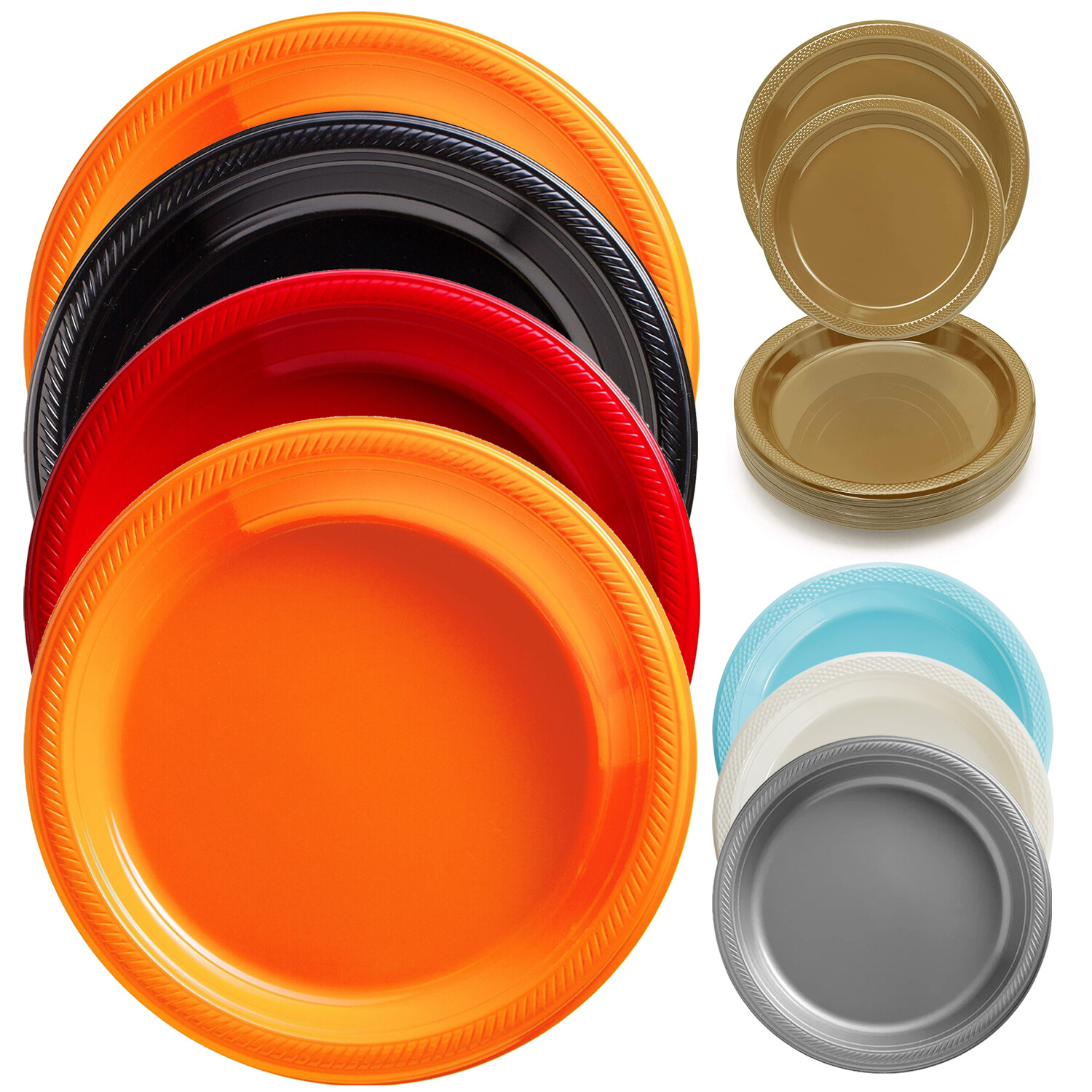 Plastic Disposable Plates -Vibrant Solid Colors Luncheon Dinner Party 7″ 9″ 10″