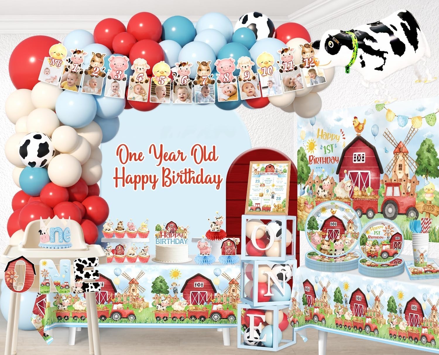 1st Birthday- Farm First Birthday Decorations Kit NEW