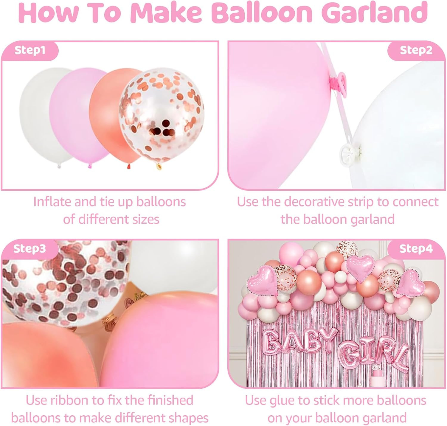 Baby Girl Pink And White Decorations For Shower Party Balloons Set Clearance