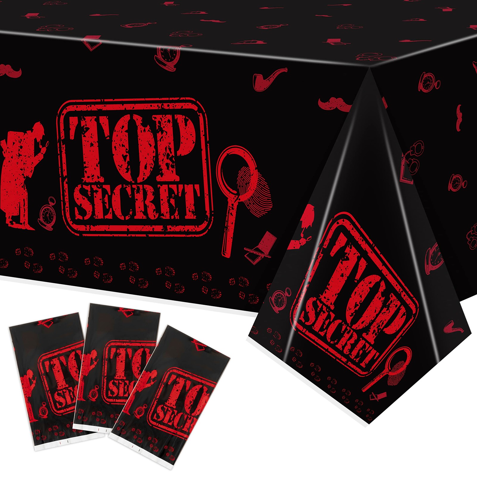 K1tpde 3PCS Spy Party Tablecloths for Kids Birthday 87×51 inches, Black