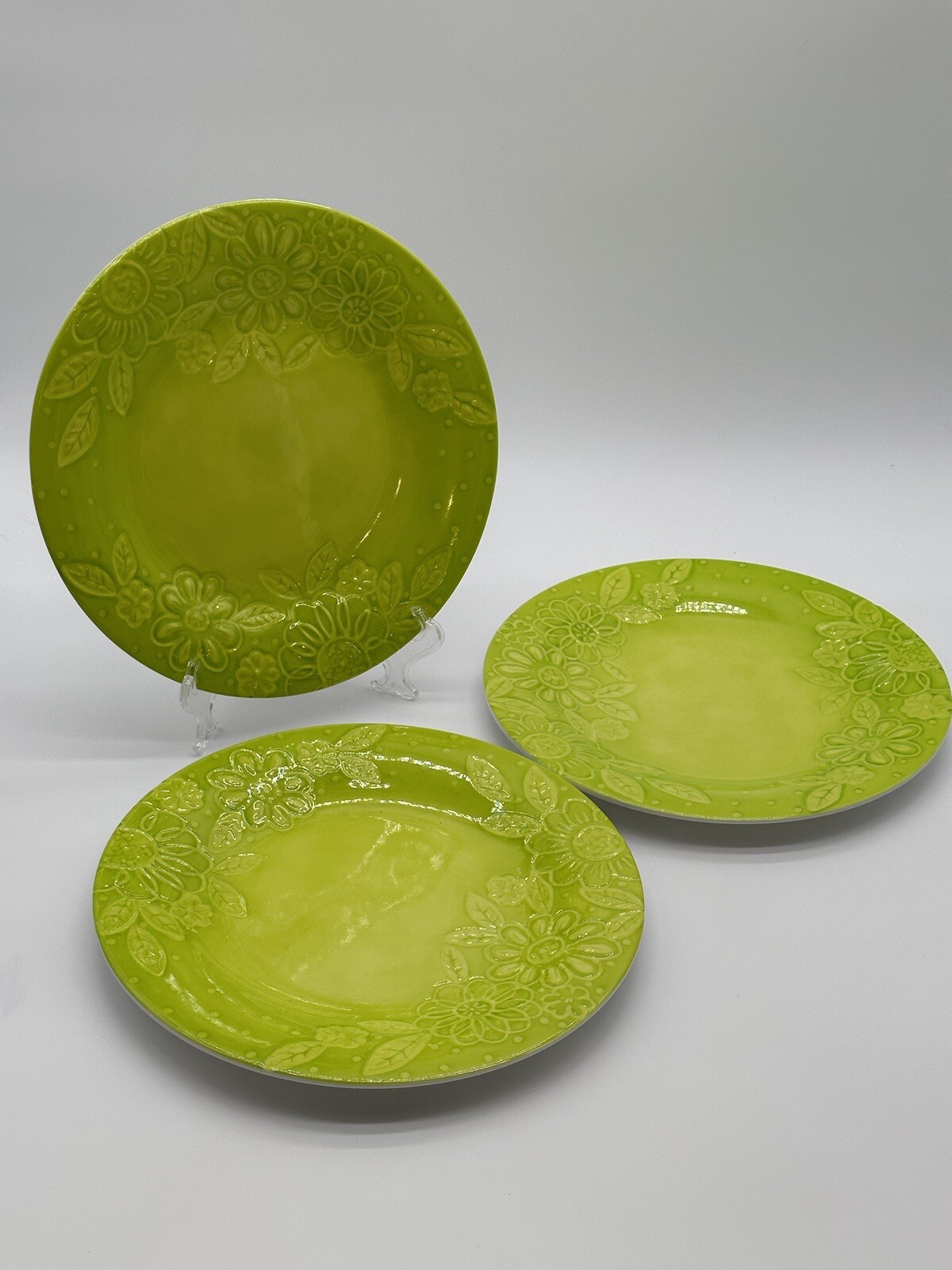 3 Green LAURIE GATES STUDIO CALIFORNIA MELAMINE DINNER PLATES Floral 11.5”