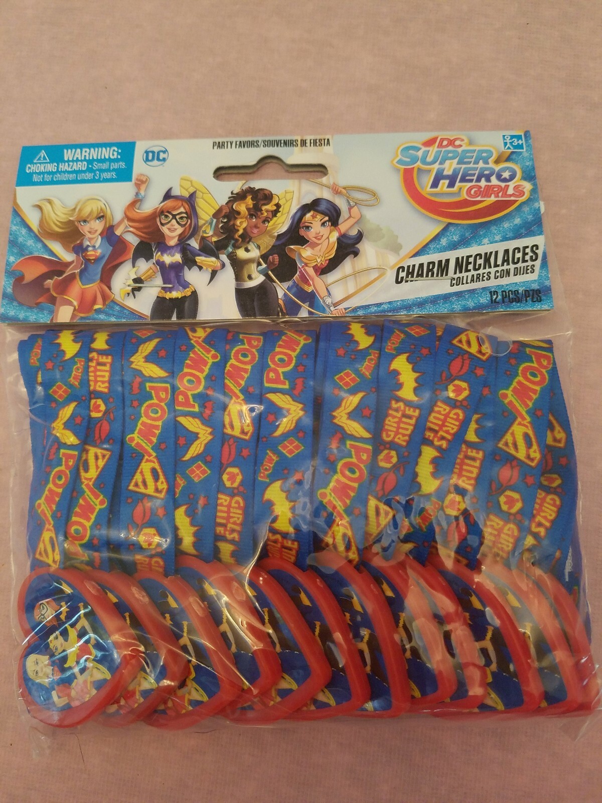 NEW LOT OF 12 DC SUPER HERO GIRLS CHARM NECKLACES PARTY FAVORS BAT SUPER WONDER