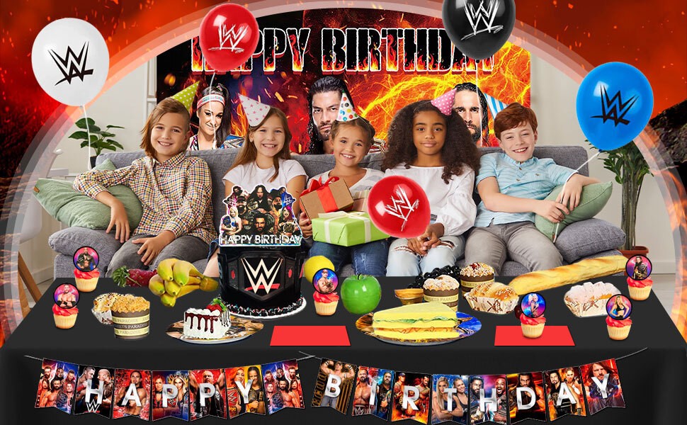 114Pcs Wrestling Match Birthday Decorations WWE Party Set Tableware Balloons Cup