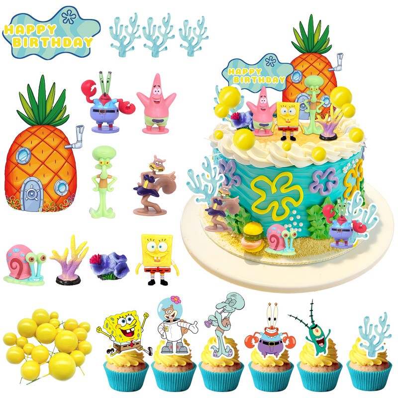 SpongeBob Cake Decoration 39 PCS SpongeBob Patrick Cake Toppers Cupcake Toppers