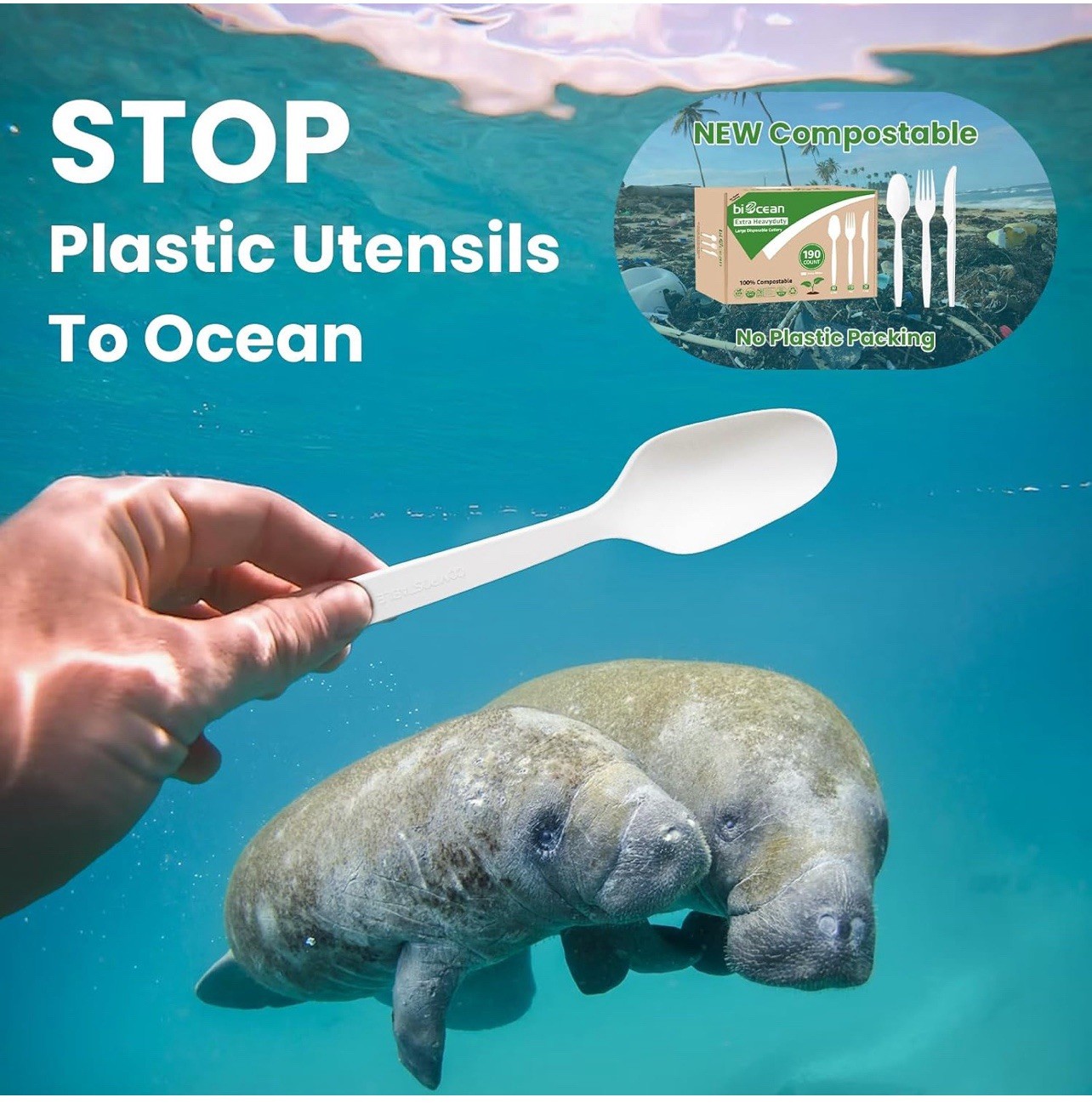 200 Compostable Spoons 6.7” Extra Heavy Duty Biodegradable Disposable Cutlery