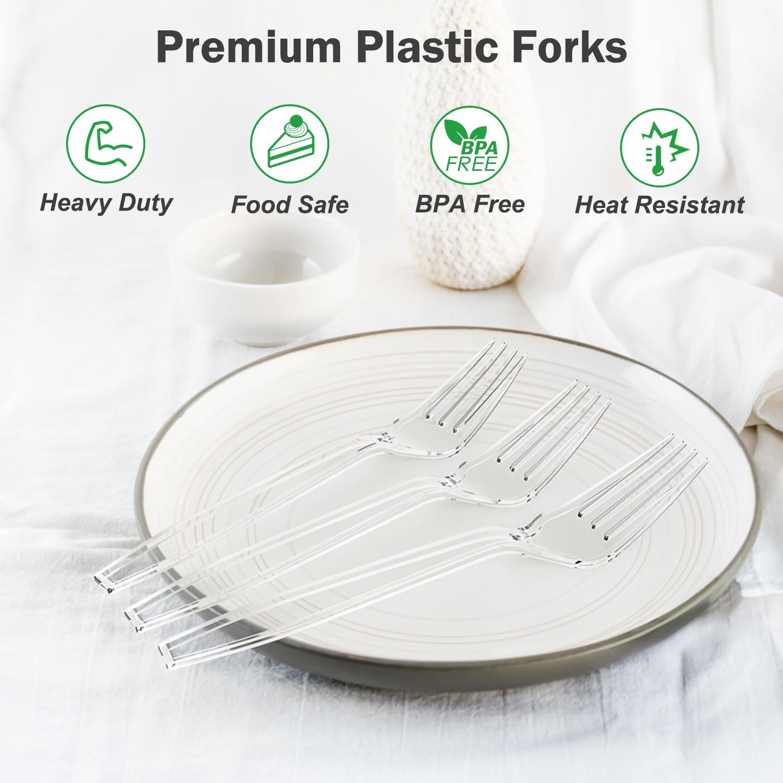 100 Count Extra Heavy Duty Clear Plastic Forks Disposable, BPA-Free, Heat Res…