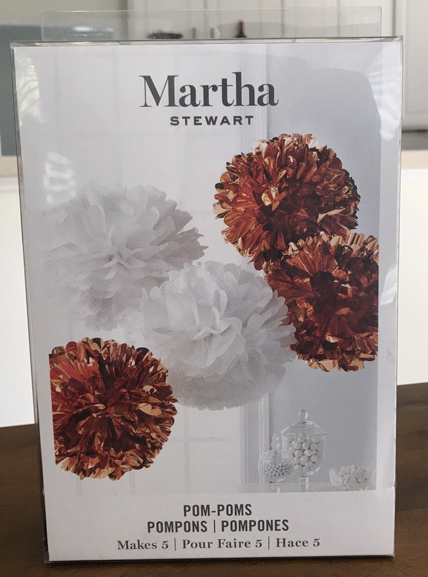 Martha Stewart Pom-Poms, 5 Pom Poms in White Rose Gold Copper Decor NEW!