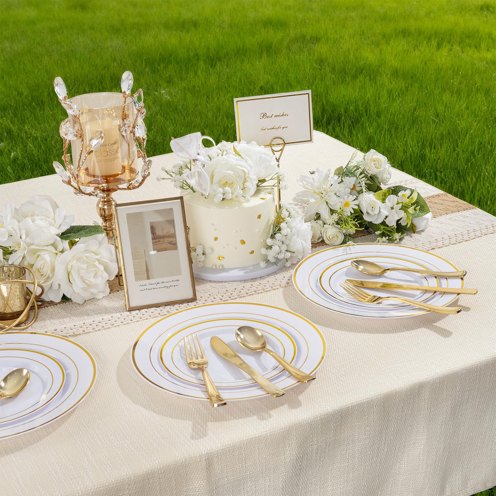 100PCS Gold Plastic Plates, 10 Inch Plates Disposable Dinner Plate Party with…