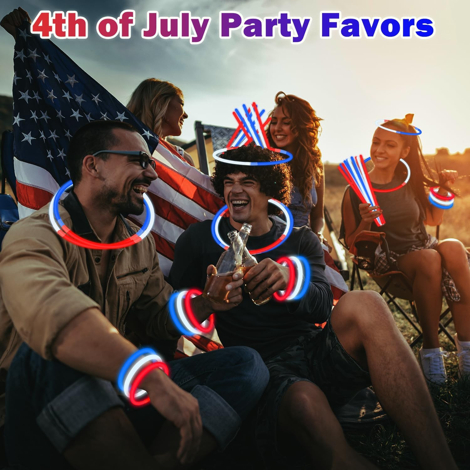 4Th of July Red White Blue Glow Sticks Party Favors for Kids 90-360 PCS, Light u