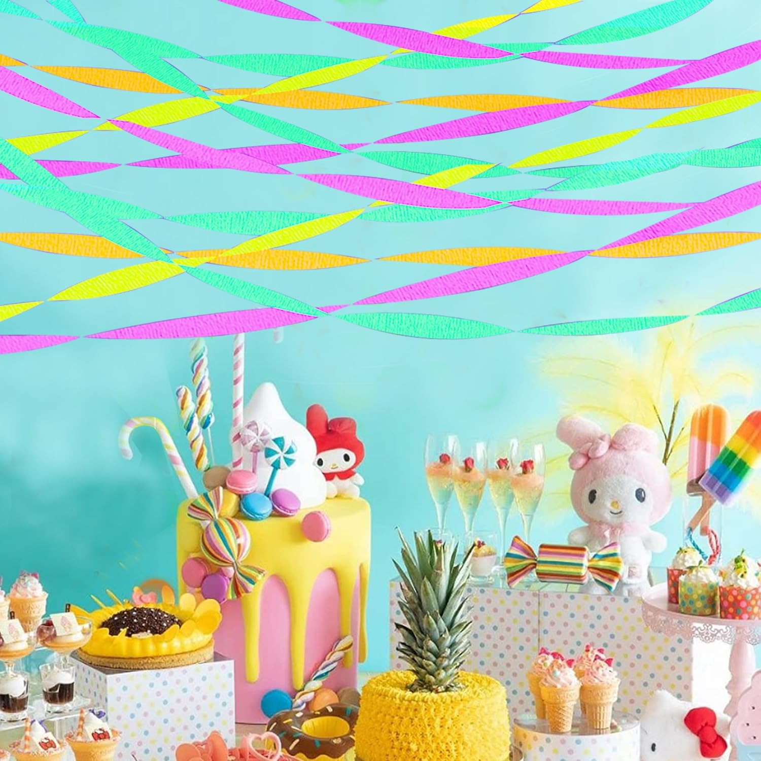 400 feet Glow Party Neon Streamer Decorations Glow Crepe Paper Streamers UV Reac