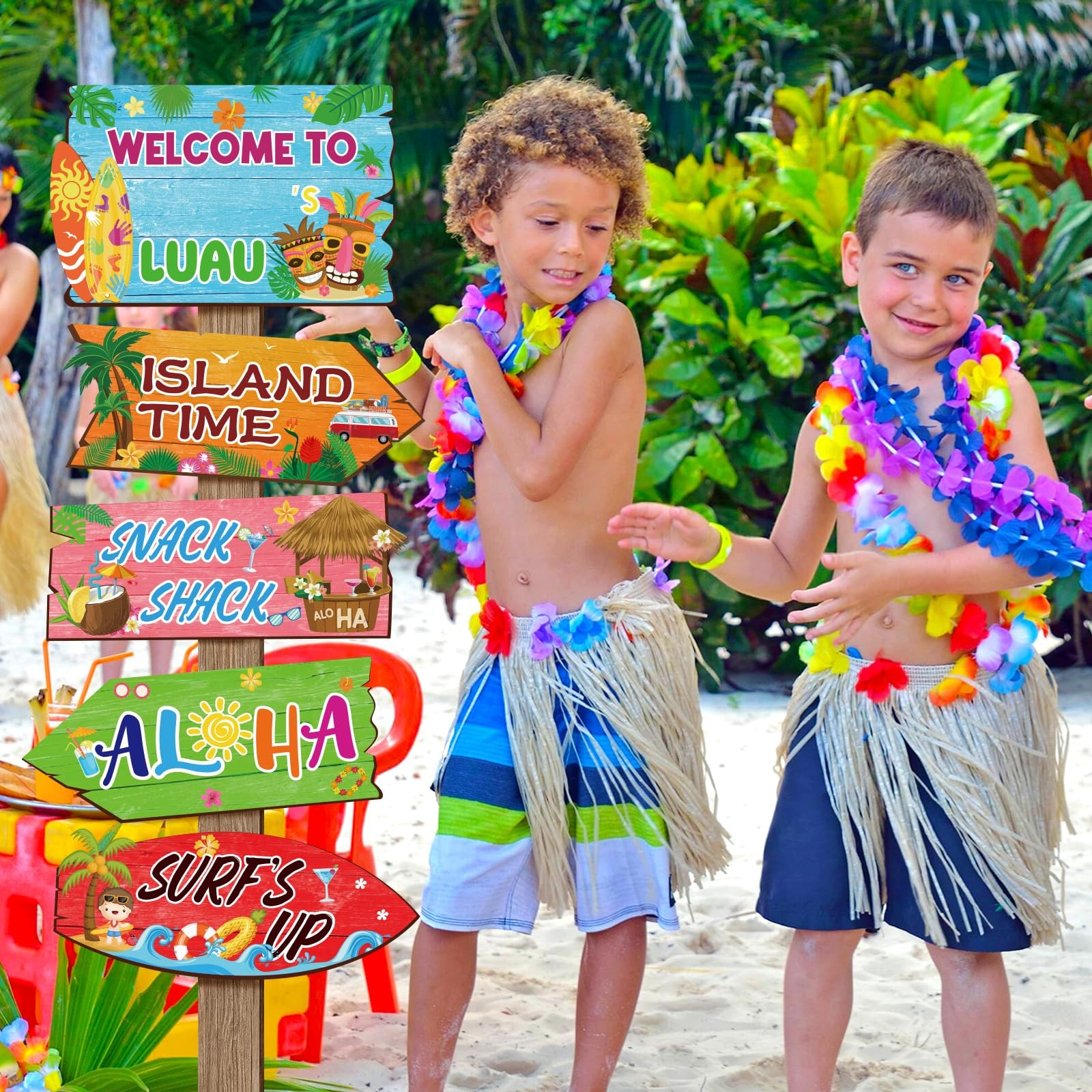 20 Pcs Luau Party Decorations Tropical Aloha Table Signs Multiple Colors Set