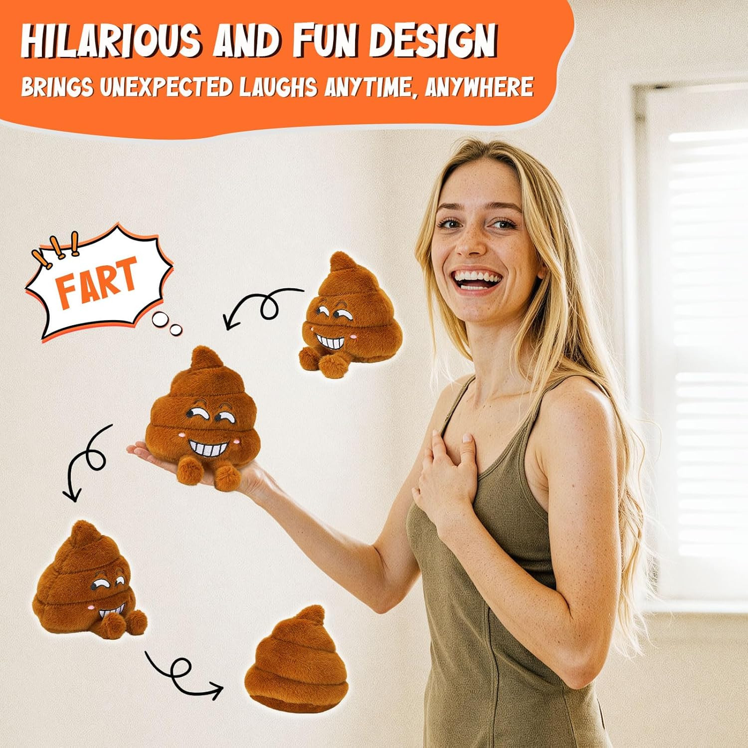 Farting Poop Plush Toy – Funny Poop Toy with 20 Hilarious Fart Sounds, Soft