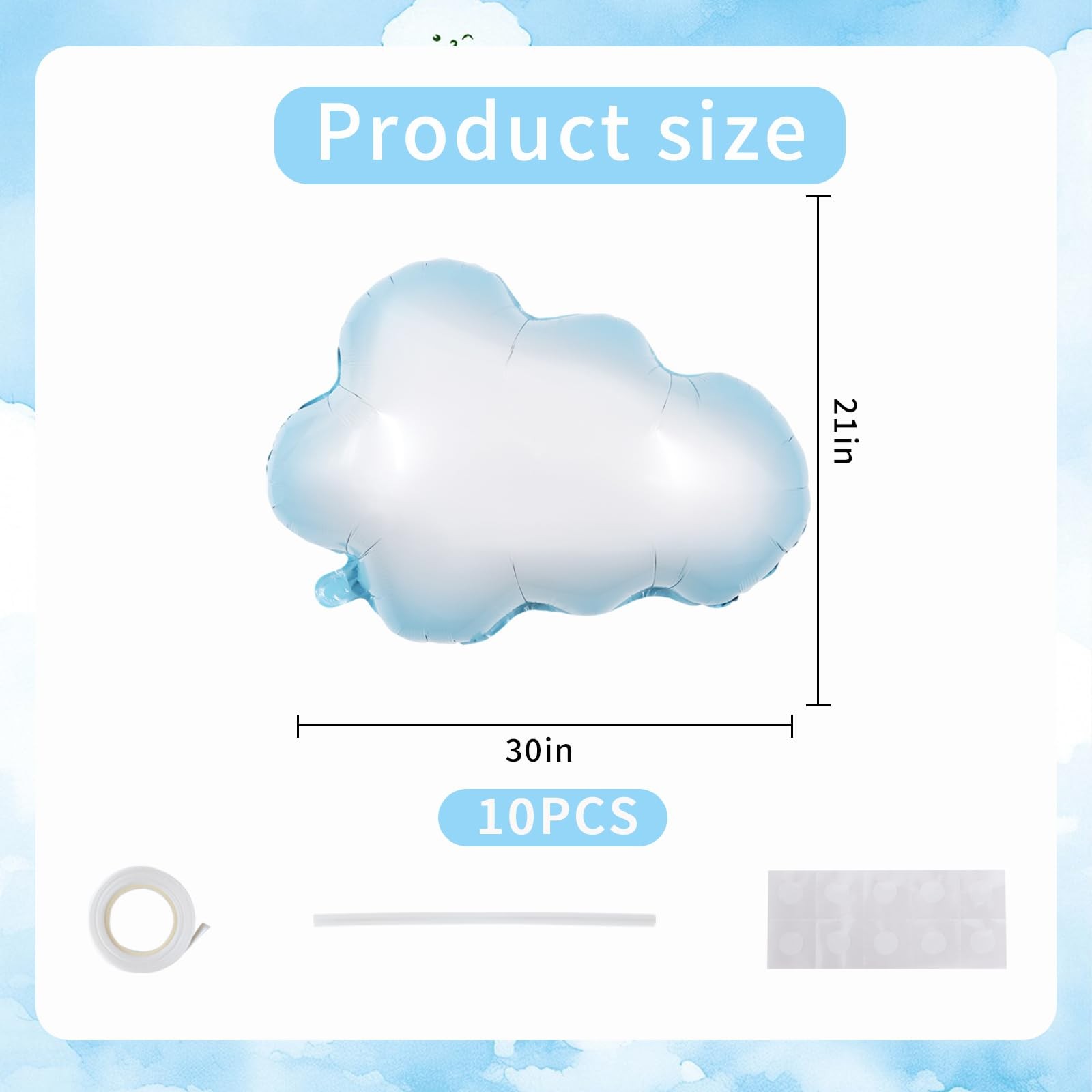 10 Pcs White Foil Clouds Balloons for Baby Shower,Themed Party,Decorations Su…