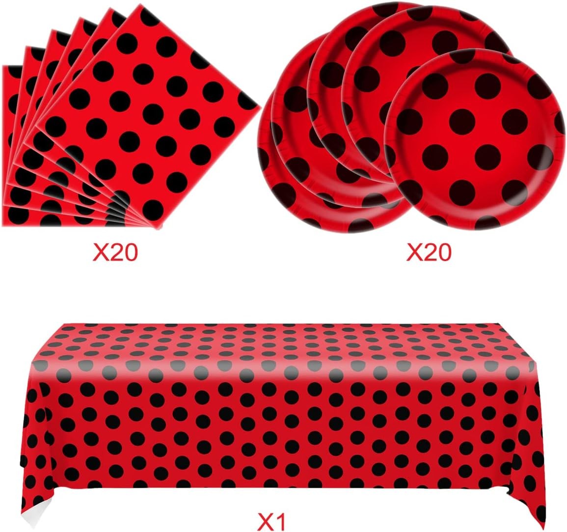 Ladybug Party Tableware Sets,20 Plates and 20 Napkins Red, Black