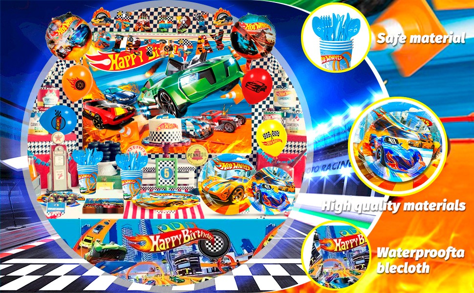 114 Pcs Hot Wheels Party Decorations Car Party Supplies Balloons Tableware Cups