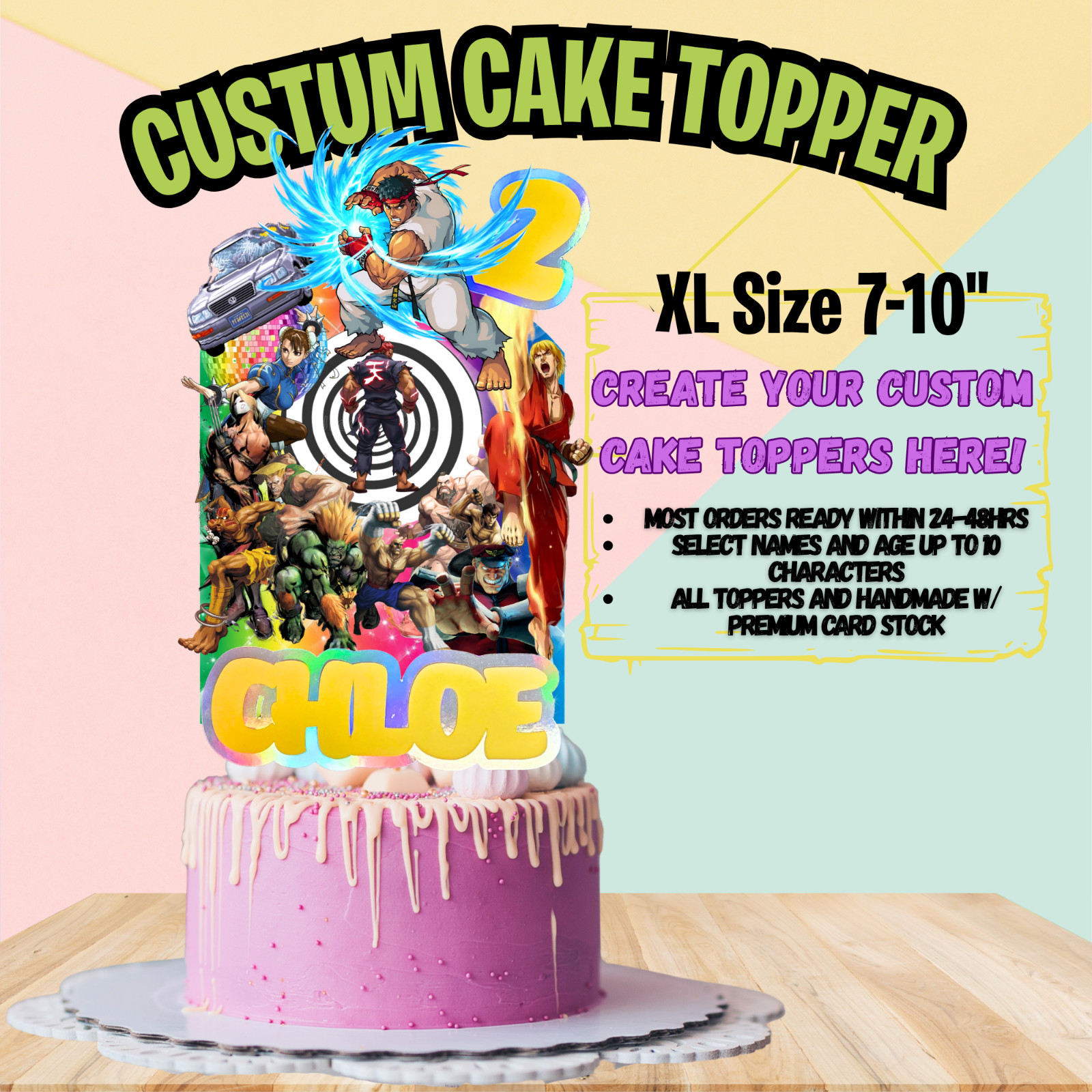 STREET FIGHTER balloon Cupcake Topper Party Decoration Supplies birthday banner