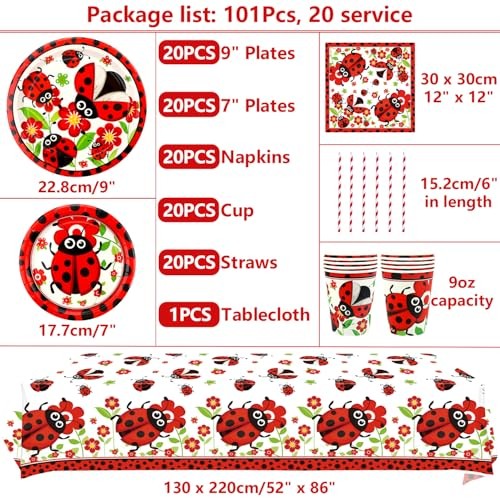Ladybug Party Supplies – Ladybug Party Tableware – Dinner Plates Desserts
