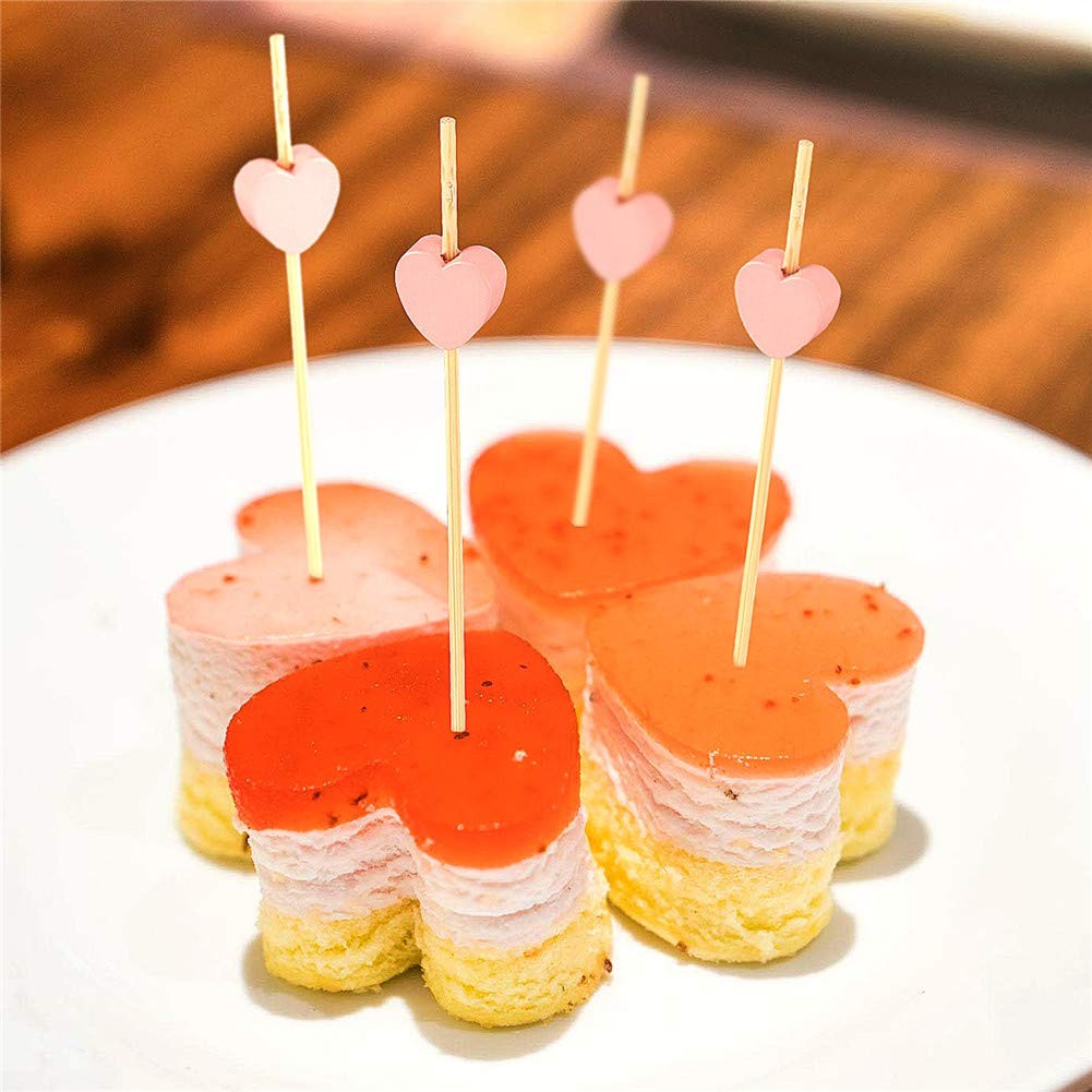 Pink Love Heart Cocktail Picks, 4.7 Inch Long Bamboo Fancy Toothpicks for App…